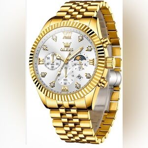 NWT NIB Gold OLEVS Stainless Steel Quartz Watch With Silver Watch Face